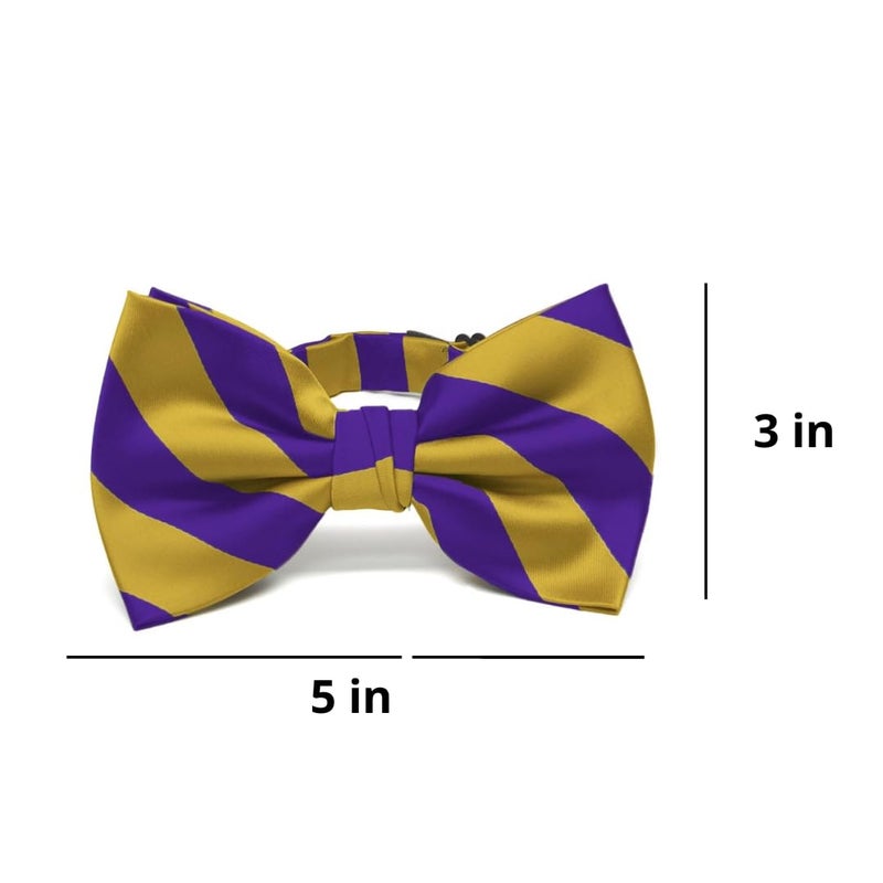 tiemart Striped Bow Tie (Dark Purple and Gold) - Image 2